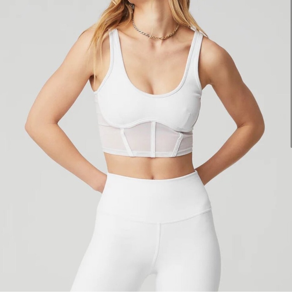 NWT ALO YOGA Airbrush Mesh Corset Tank in WHITE size S